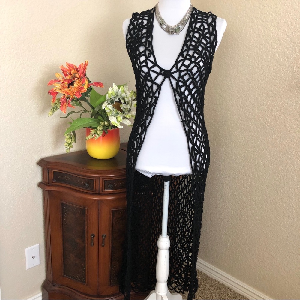 Vintage Crochet One Button Open Duster or Coverup